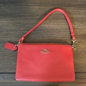 Coach Red Leather Wristlet with Gold Hardware
